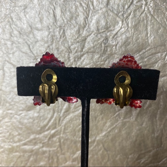 Vintage W. Germany Red Leaf Clip On Earrings - Picture 3 of 7